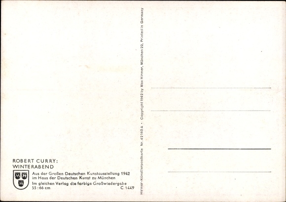 Artist Postcard Curry, Robert, Winter Evening, Great German Art Exhibition 1942, HDK C 1449
