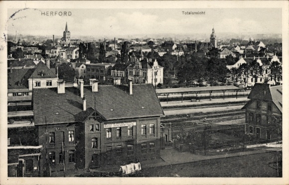 Ak Herford in Westfalen, Gesamtansicht, Bahnhof