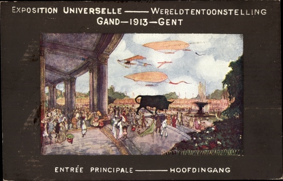 Passepartout Postcard Gand Gent Ostflandern, Exposition Universelle 1913, Entree Principale, Main entrance