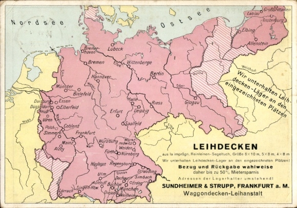 Maps Postcard Advertising, Rental Blankets, Sundheimer & Strupp