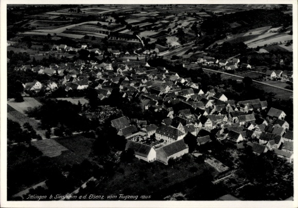 Postcard Ittlingen im Kraichgau, aerial view of Ittlingen, houses and fields