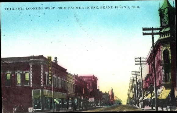 Ak Grand Island Nebraska USA, Third Street naar het westen vanaf Palmer House