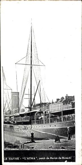 Postcard Le Havre Seine Maritime, yacht L'Atma, Baron de Rotschi, ship, harbor view