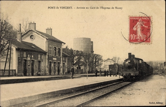 Ak Pont Saint Vincent Meurthe et Moselle, La Gare, treinstation, spoorzijde