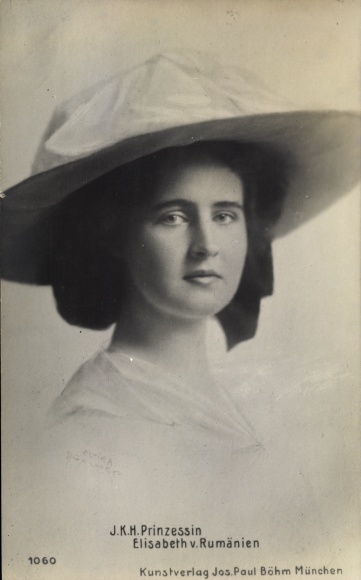 Postcard Princess Elisabeth of Romania, portrait with hat