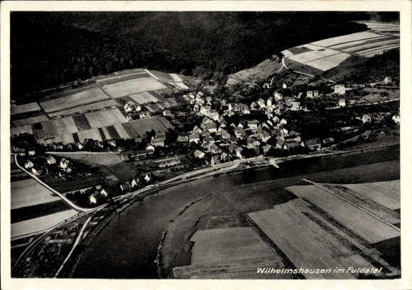 Postcard Wilhelmshausen in the Fuldatal, aerial photograph