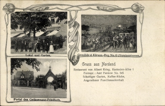 Postcard Berlin Pankow Rosenthal Nordend, local, garden, cemetery, portal