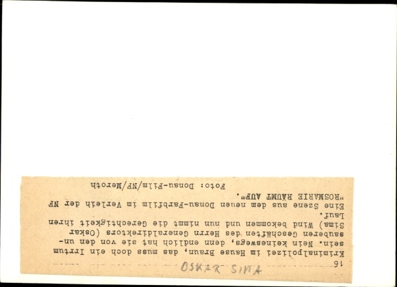 Postcard actor Oskar Sima, film Rosmarie cleans up