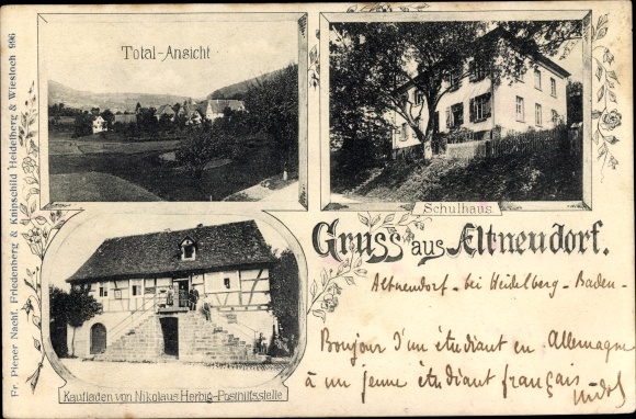 PC Altneudorf Schönau im Odenwald, general view, school building, shop, post office