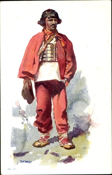 Artist Postcard Battowski, Man in Russian costume