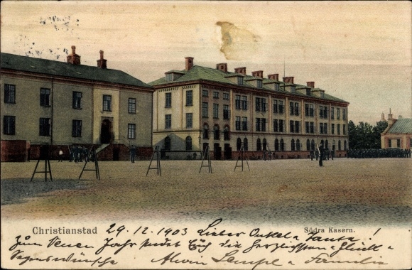 Postcard Kristianstad Sweden, Barracks