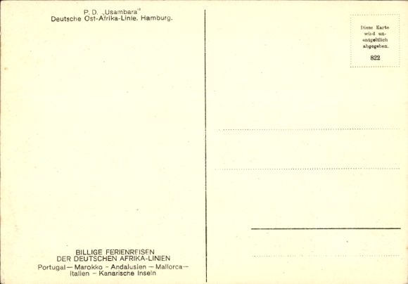 Postcard steamer PD Usambara of the DOAL at sea