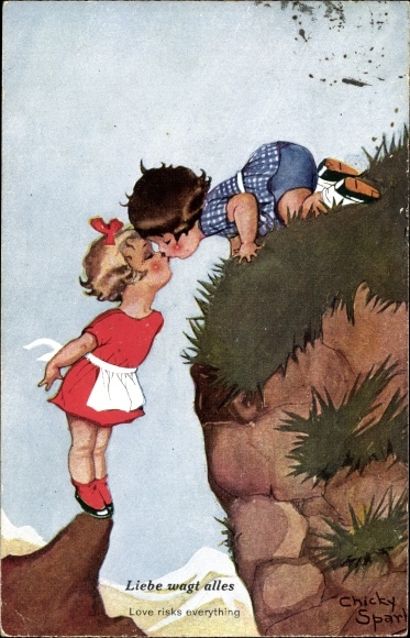 Artist Postcard Spark, Chicky, love dares everything, children kiss across the abyss