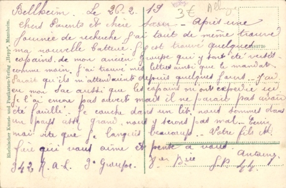 Postcard Bellheim in der Pfalz, school and Protestant church