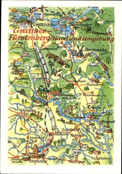 Maps Postcard Gransee in the district of Oberhavel, Fürstenberg, Tornow, Mildenberg