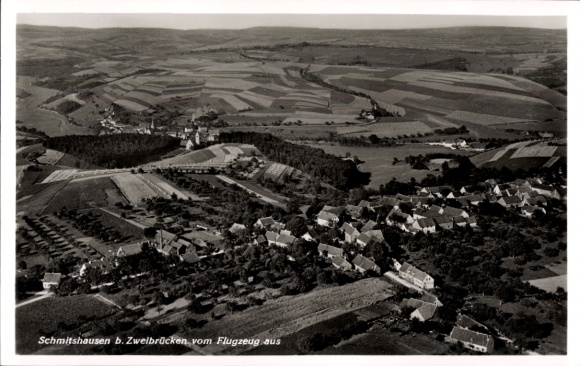Postcard Schmitshausen in der Pfalz, aerial photograph