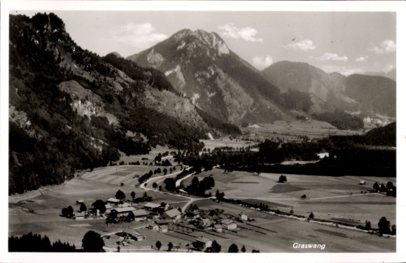 Ak Graswang Ettal Oberbayern, Fliegeraufnahme