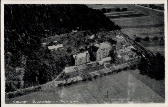 Postcard Gemünden Wohra in Hesse, aerial photograph, St. Joseph's House, surrounded by forest and fields