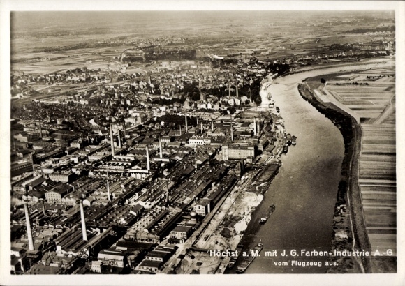 Postcard Höchst Frankfurt am Main, aerial photograph, IG Farben-Industrie AG