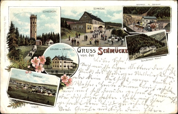 Litho Gehlberg Suhl in Thüringen, sieraden, Oberhof, kasteel in Oberhof, Gehlberger molen