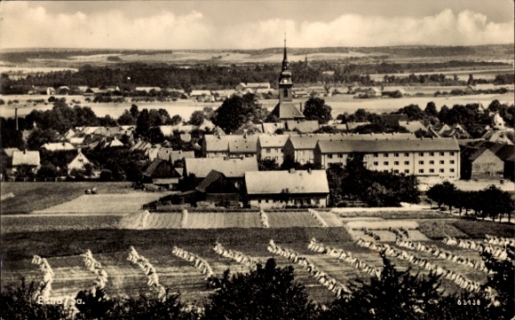 Postcard Dippoldiswalde in the Ore Mountains, landscape, cityscape, towers, fields, architecture
