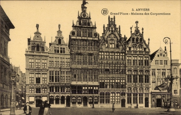 Ansichtkaart Antwerpen Vlaanderen, 3. ANTWERPEN, Grote Markt, Maisons des Corporations