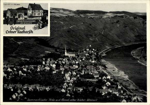 Ak Kröv an der Mosel, Landschaftsansicht, Weinort,  Gebäude, Weinhandlung