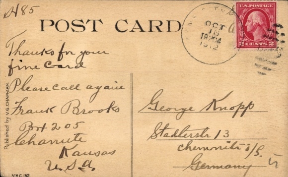 Briefkaart Chanute Kansas de VS, Manhattan Hotel, Hoofdstraat