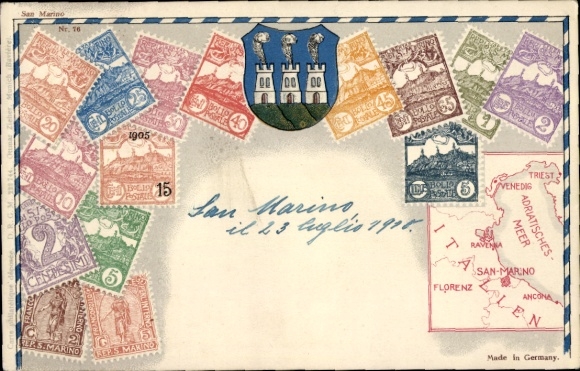 Znaczki pocztowe KP San Marino, herb, mapa