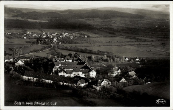 Postcard Salem in the Bodenseekreis Baden, aerial view of wide landscape, architecture