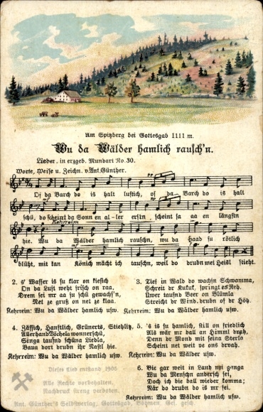 Song Postcard Günther, Anton, When the forests rustle so loudly, Erzgebirge dialect No. 30, Spitzberg