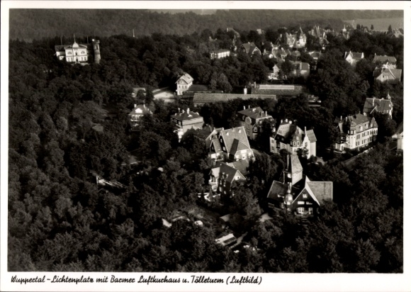 Ak Wuppertal in Nordrhein Westfalen, Fliegeraufnahme, Lichtenplatz mit Baemer Luftkurhaus, tölleturm