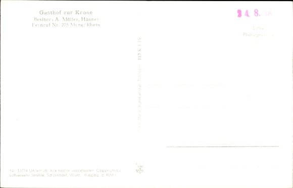 Postcard Hänner Murg am Hochrhein Baden, aerial photograph