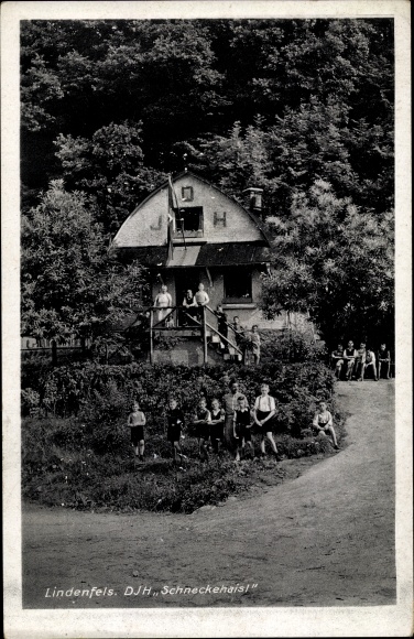 Postcard Lindenfels in the Odenwald, DJH snail shark, youth hostel