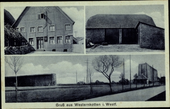Postcard Westernkotten Westfalen, Gasthof Josef Besting, graduation house, barn