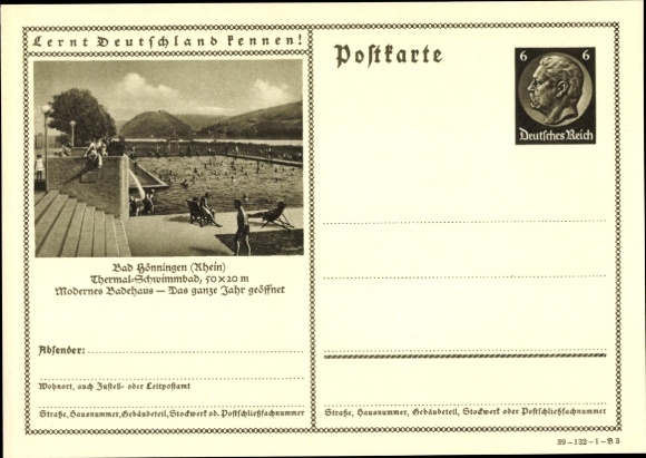 Postal stationery PC Bad Hönningen am Rhein, thermal swimming pool