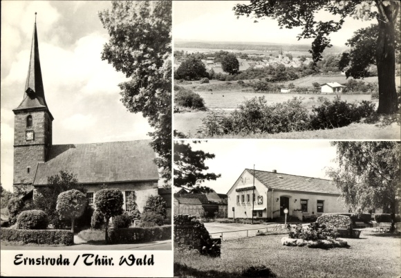 Postcard Ernstroda Friedrichroda in the Thuringian Forest, church, panorama