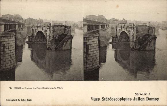 Ak Fregenae Roma Rom Lazio, Ruinen des Pont Emilio, Tiber, frühes 20. Jahrhundert, stereoskopisch