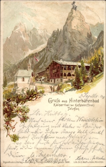Chromo-Litho Hinterbärenbad Tirol, Kaisertal near Kufstein, accommodation hut