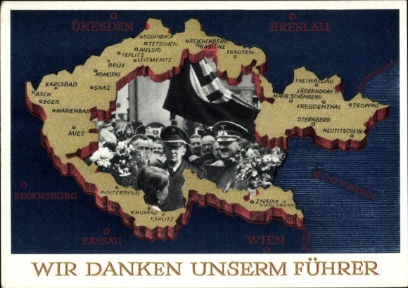 Postal stationery Postcard We thank our Führer, Sudetenland, Bohemia, Moravia, Hitler
