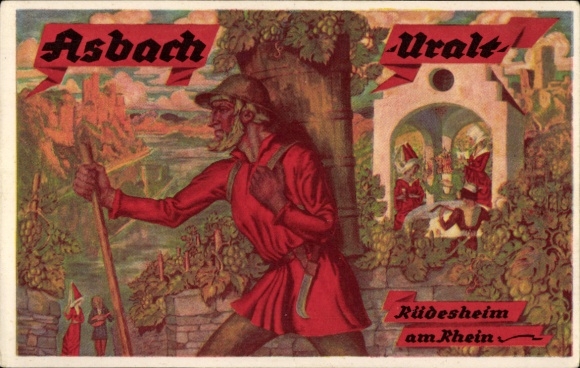Postcard Rüdesheim am Rhein, Asbach Uralt, brandy