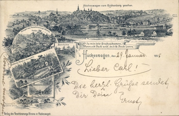 Precursor Chromo-Litho Hückeswagen in the Oberbergischer Kreis, view from Krähenberg, dam, spring