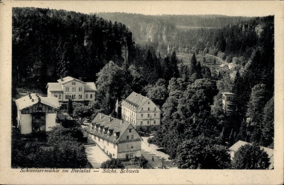 Ak Rosenthal Bielatal Saksisch Zwitserland, Zwitserse molen in het Bielatal, landschap, gebouwen