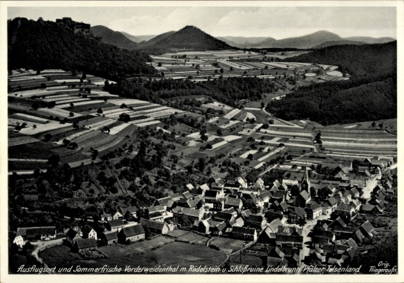Postcard Vorderweidenthal near Bad Bergzabern, aerial photograph