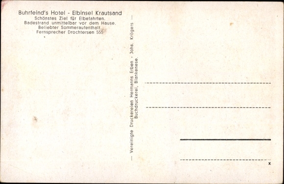 Postcard Elbinsel Krautsand Drochtersen in the district of Stade, Buhrfeind&#39;s Hotel