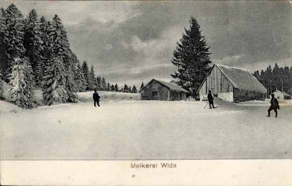 Ak Münstertal im Schwarzwald, Melkerei Wida, Winter