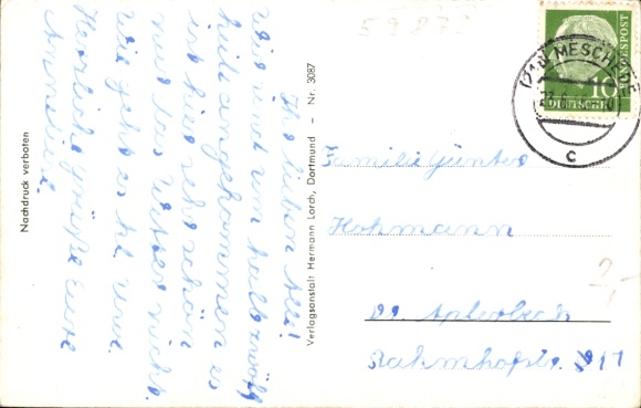 Postcard Meschede in Sauerland, youth hostel Haus Dortmund, Hennetalsperre, Maiknapp