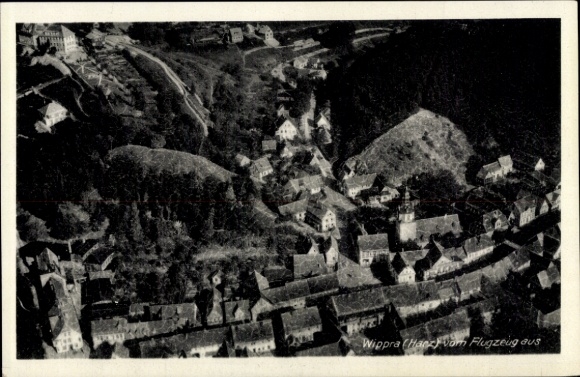 Postcard Wippra Sangerhausen am Harz, aerial photograph, village with houses and landscape