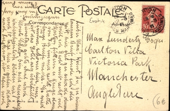 Artist Postcard porter holds umbrella for elegant lady