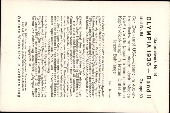 Collection picture Olympia 1936, freestyle swimming, Jack Medica, Uto